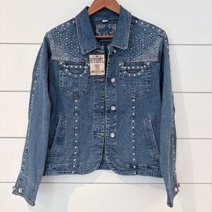 Y2K Ethyl Studded Denim Jacket Medium Rhinestone Western Core Vintage Glam